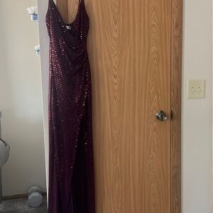 Elegant Burgundy Sequin Gown